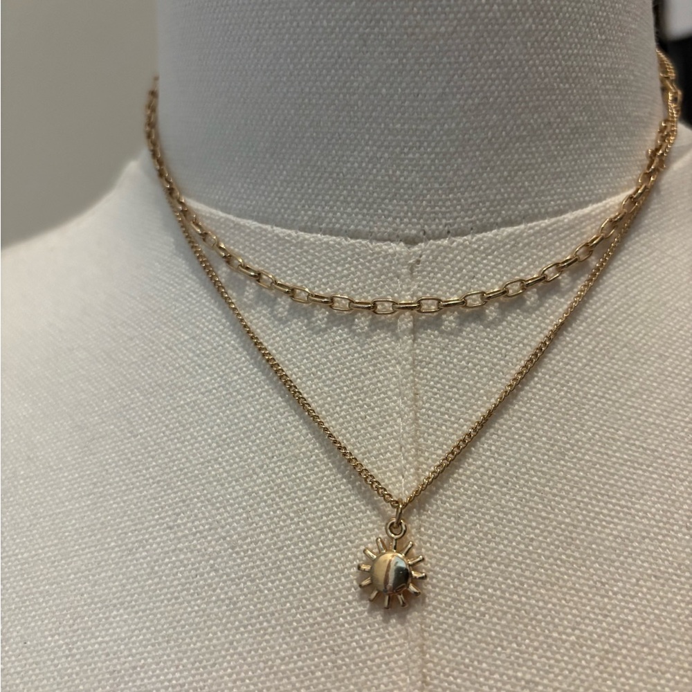 Sun Pendant Layered Necklace